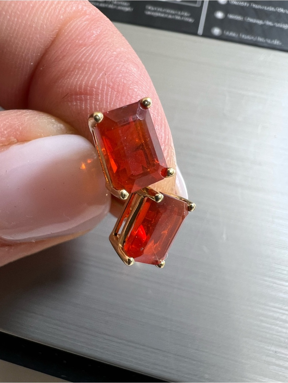 Vintage 14k Gold Orange Rectangular Stud Earrings